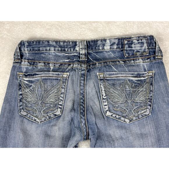 Big Star Sweet Low Rise Boot Leg Jeans Womens 29 R Stretch Distressed Light Wash - Picture 9 of 10